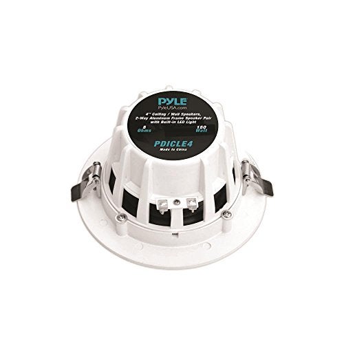 Pyle 4” Pair Flush Mount in-Wall in-Ceiling 2-Way Home Speaker System Built-in LED Lights Aluminum Housing Spring Clips Polypropylene Cone & Tweeter 2 Ch Amplifier 160 Watts (PDICLE4),White - Image 3