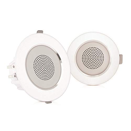 Pyle 4” Pair Flush Mount in-Wall in-Ceiling 2-Way Home Speaker System Built-in LED Lights Aluminum Housing Spring Clips Polypropylene Cone & Tweeter 2 Ch Amplifier 160 Watts (PDICLE4),White - Image 1