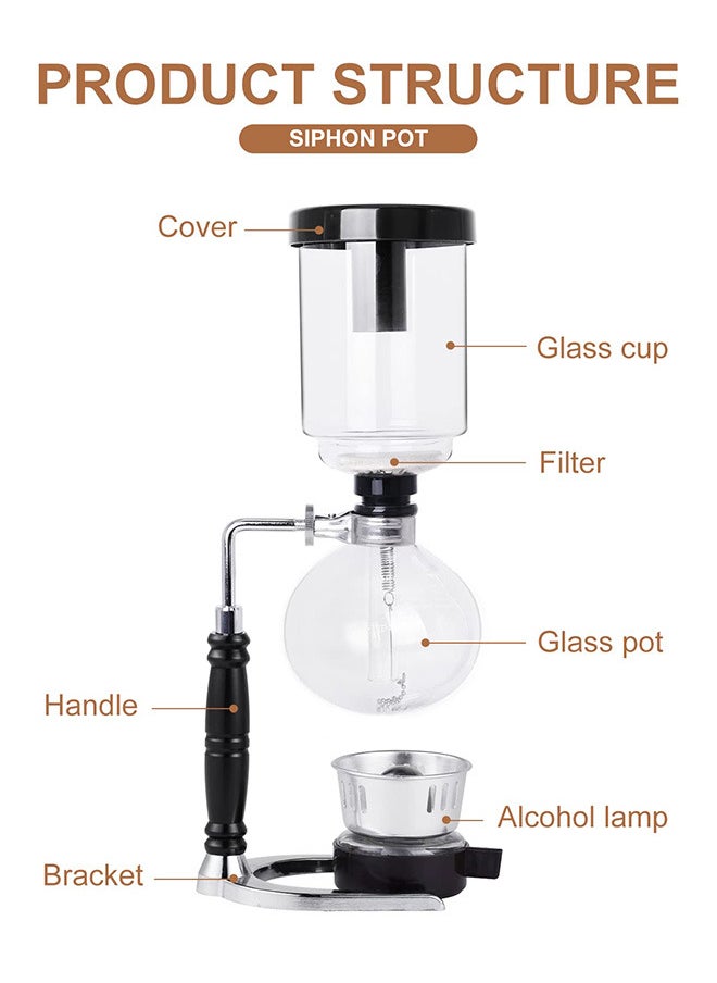 Glass Siphon Coffee Maker Heat-Resistant 2 Cup Coffee Siphon