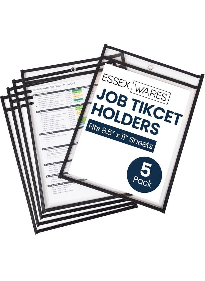 Essex Wares 5 Pack Black Job Ticket Holders 10 Wide X 13.5 Tall Clear Plastic Shop Ticket Holders Easy To Use Reusable & Easy Erase Plastic Invoice Holders Waterresistant & Durable  - Image 1