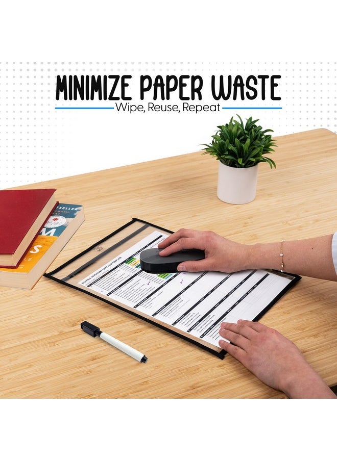Essex Wares 5 Pack Black Job Ticket Holders 10 Wide X 13.5 Tall Clear Plastic Shop Ticket Holders Easy To Use Reusable & Easy Erase Plastic Invoice Holders Waterresistant & Durable  - Image 3