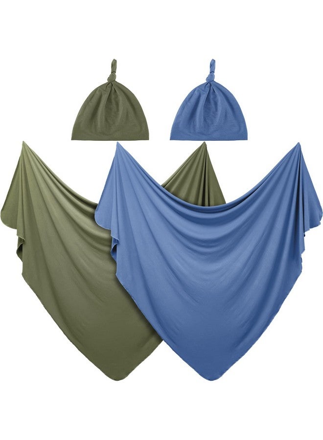 JaGely 2 Pack Baby Newborn Swaddle Blanket And Hat Set 47 X 47 Large Stretchy Newborn Swaddle Blankets With Hat Soft Receiving Blankets For Newborn Baby Boy And Girl Essentials - Image 1