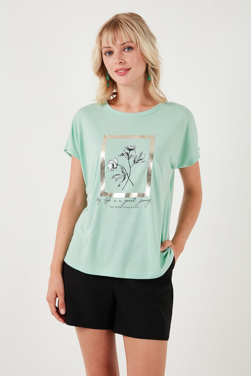 Lela Printed Crew Neck Regular Fit T Shirt Women's T Shirt 6671006  - Image 3