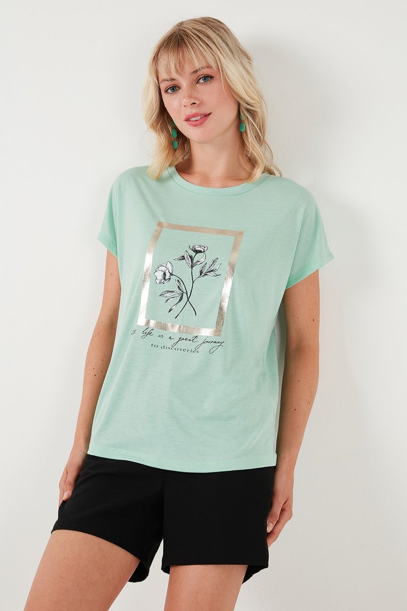 Lela Printed Crew Neck Regular Fit T Shirt Women's T Shirt 6671006  - Image 2