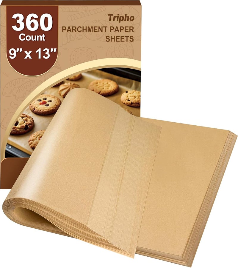 Tripho 360 Count 9"x 13" Heavy Duty Parchment Paper Sheets for Baking, No-Stick & No-Leak Unbleached Baking Paper, Pre-cut Half Parchment Paper Sheets for Oven, Air Fryer, Microwave - Image 1