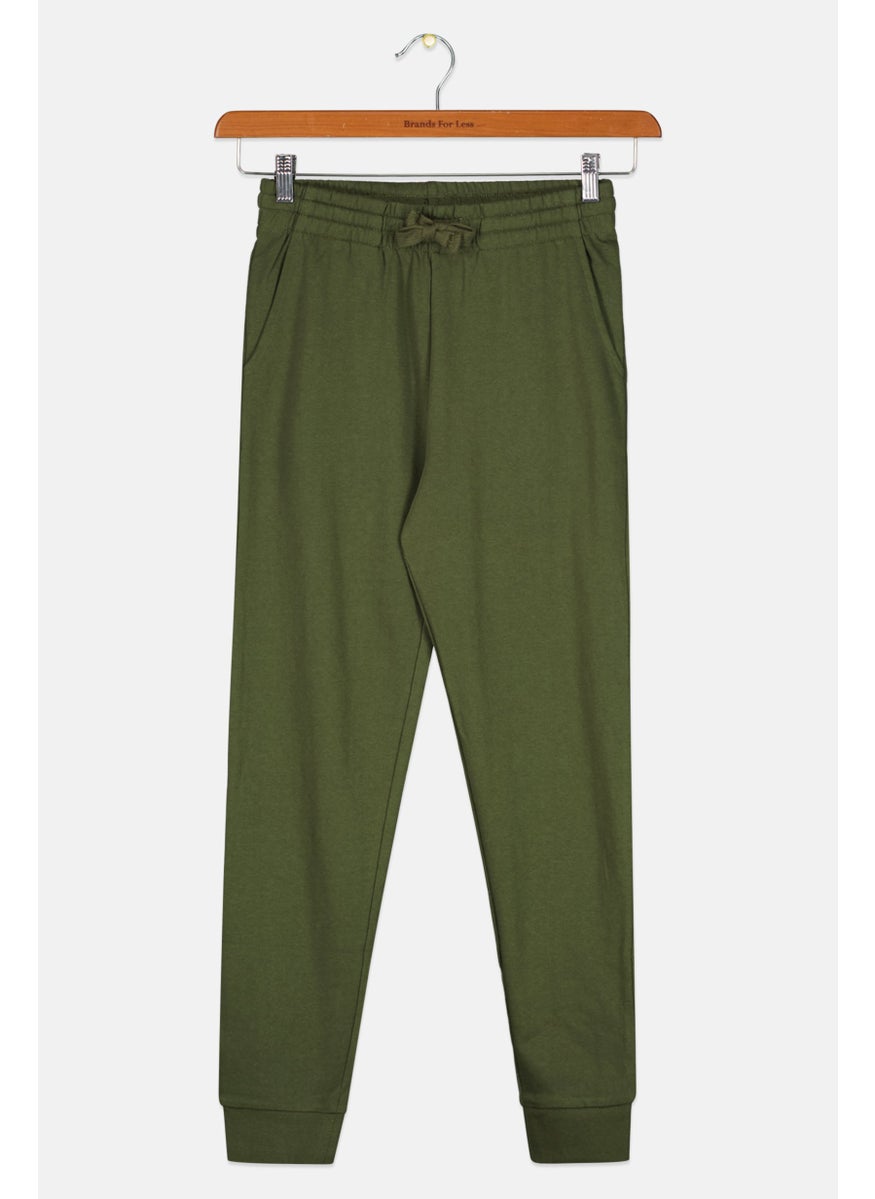 Bear Surfboards Kids Boy Regular Fit Solid Jogger Pants, Olive  - Image 1