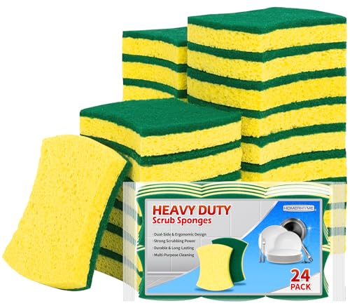 HOMERHYME Heavy Duty Scrub Sponge 24 Pack, Eco Cellulose Kitchen Dish Sponge Multipurpose Ergonomic for Washing Dishes, Uncoated Cookware & Household Cleaning. - Image 1
