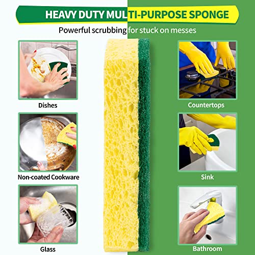 HOMERHYME Heavy Duty Scrub Sponge 24 Pack, Eco Cellulose Kitchen Dish Sponge Multipurpose Ergonomic for Washing Dishes, Uncoated Cookware & Household Cleaning. - Image 2