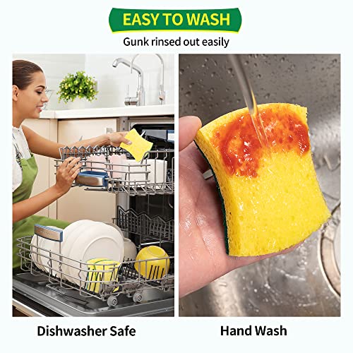 HOMERHYME Heavy Duty Scrub Sponge 24 Pack, Eco Cellulose Kitchen Dish Sponge Multipurpose Ergonomic for Washing Dishes, Uncoated Cookware & Household Cleaning. - Image 5