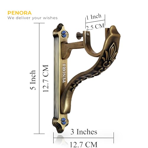 Penora Aluminium Curtain Holder for Window and Door Parda Holder with Finials Set for Home Decor | Curtain Rod Holder | Curtain Accessories and Curtain Brackets Pack of 2 (Antique Brass) - Image 2