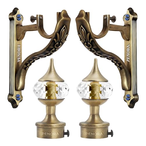 Penora Aluminium Curtain Holder for Window and Door Parda Holder with Finials Set for Home Decor | Curtain Rod Holder | Curtain Accessories and Curtain Brackets Pack of 2 (Antique Brass) - Image 1