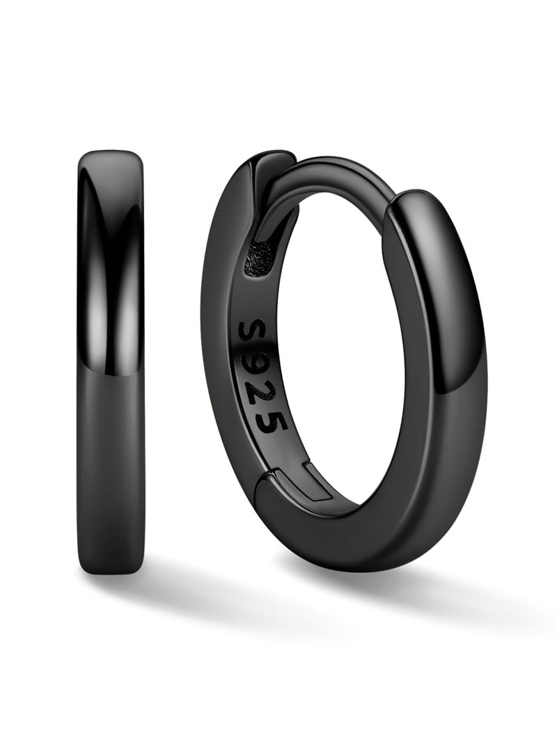 ChicSilver Black Huggie Hoop Earrings for Women 925 Sterling Silver Hoop Earrings Small Hypoallergenic Tiny Huggie Earrings 8MM Mini Cartilage Earrings - Image 1