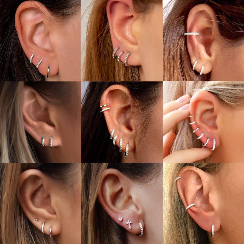 ChicSilver Black Huggie Hoop Earrings for Women 925 Sterling Silver Hoop Earrings Small Hypoallergenic Tiny Huggie Earrings 8MM Mini Cartilage Earrings - Image 5