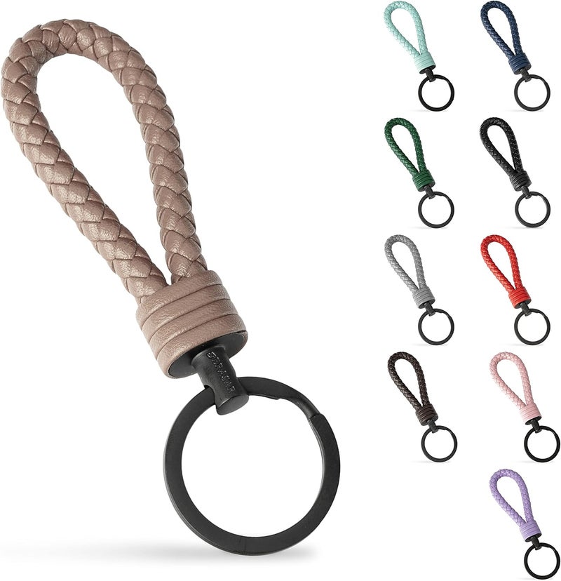 SERASAR Leather Lanyard with Stainless Steel Keychain - Additional Rings for Small Keys - Ideal for Car, Motorcycle, Bicycle and Home - Keychain with Gift Box - Image 1