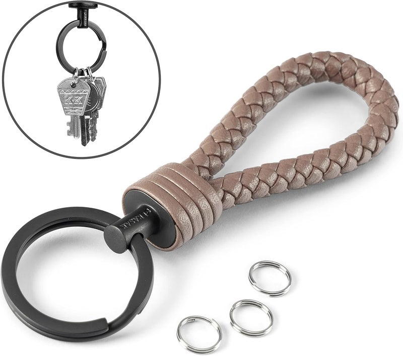 SERASAR Leather Lanyard with Stainless Steel Keychain - Additional Rings for Small Keys - Ideal for Car, Motorcycle, Bicycle and Home - Keychain with Gift Box - Image 4