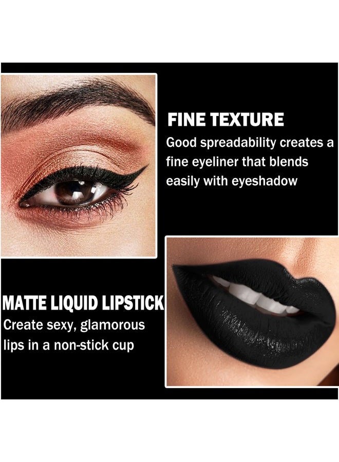 CAHIUYOA Black Matte Lipstick Lip Liner Set,Black Liquid Lipstick Lip Gloss Smudge Proof for Halloween Cosplay Goth Makeup,Waterproof and Long Lasting Black Lip Liner and Lipstick Set - Image 5