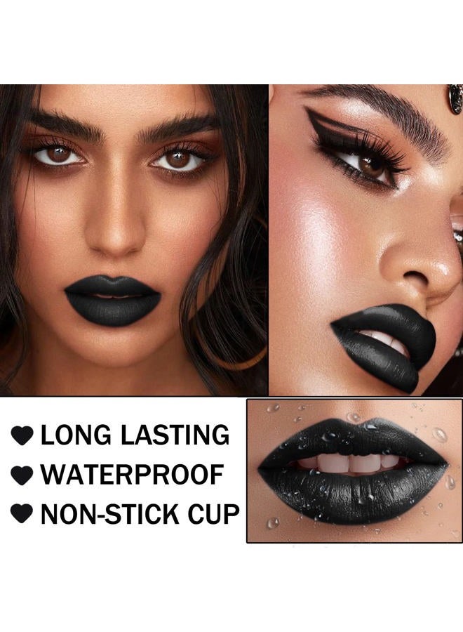 CAHIUYOA Black Matte Lipstick Lip Liner Set,Black Liquid Lipstick Lip Gloss Smudge Proof for Halloween Cosplay Goth Makeup,Waterproof and Long Lasting Black Lip Liner and Lipstick Set - Image 4