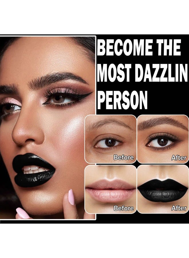 CAHIUYOA Black Matte Lipstick Lip Liner Set,Black Liquid Lipstick Lip Gloss Smudge Proof for Halloween Cosplay Goth Makeup,Waterproof and Long Lasting Black Lip Liner and Lipstick Set - Image 3