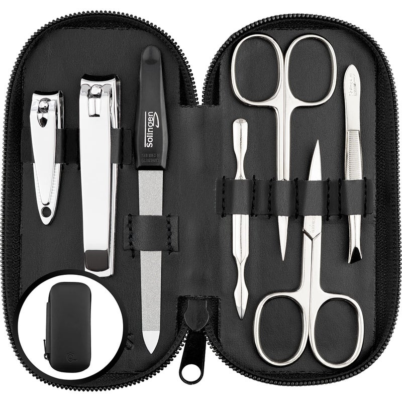 marQus Manicure Set Solingen Made in Germany  7 piece stainless steel exclusive finger  toe nail clippers set in Nappa black leather case made in Solingen Germany except for clippers