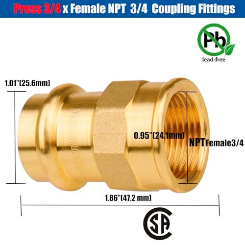 WHK 10 Pack 34 Press Pro press x 34 NPT Female Adapter Fittings Pressure Cooper Conenct to Female NPT PipeLeadFree brass - Image 3