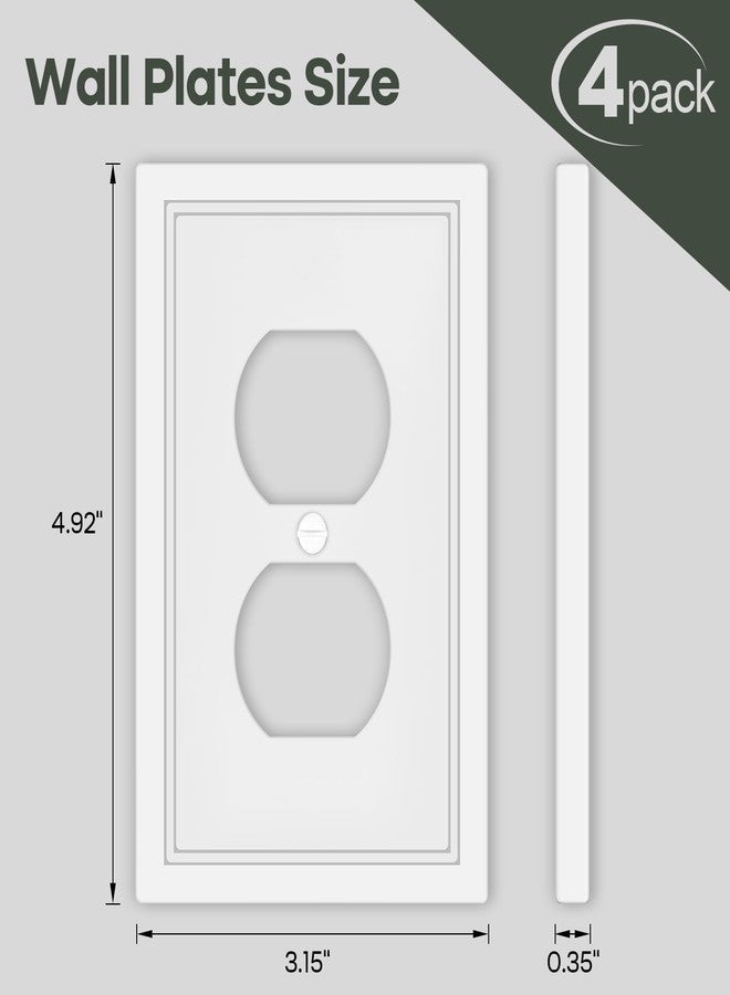 Dyekou Outlet Covers Wall Plate, White Classic Decorative Duplex Receptacle Cover Bamboo Fiber Electrical Swtich Plates and Outlet Covers(1-Gang Duplex Outlet,4 Pack) - Image 2