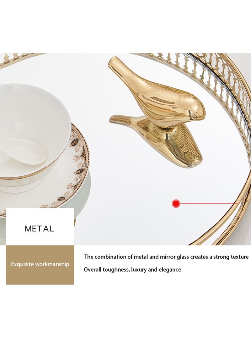 صينية مرآة، طبق عشاء منزلي، صينية تخزين مرآة معدنية، صينية فواكه لطاولة القهوة وغرفة المعيشة، مرآة وصينية معدنية للشاي، لتزيين صينية ذهبية مضادة (دائرية) - Image 4