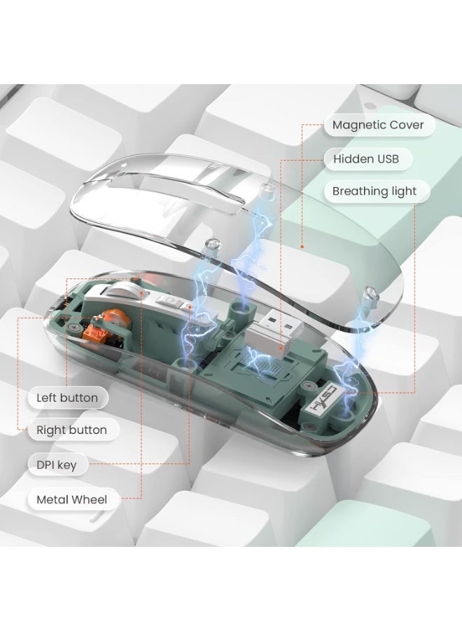 Transparent mouse, Bluetooth 5.2 and 2.4GHz, rechargeable Type-C, RGB wireless mouse, wireless optical gaming mouse, large 400mAh battery, rechargeable wireless mouse - Image 2