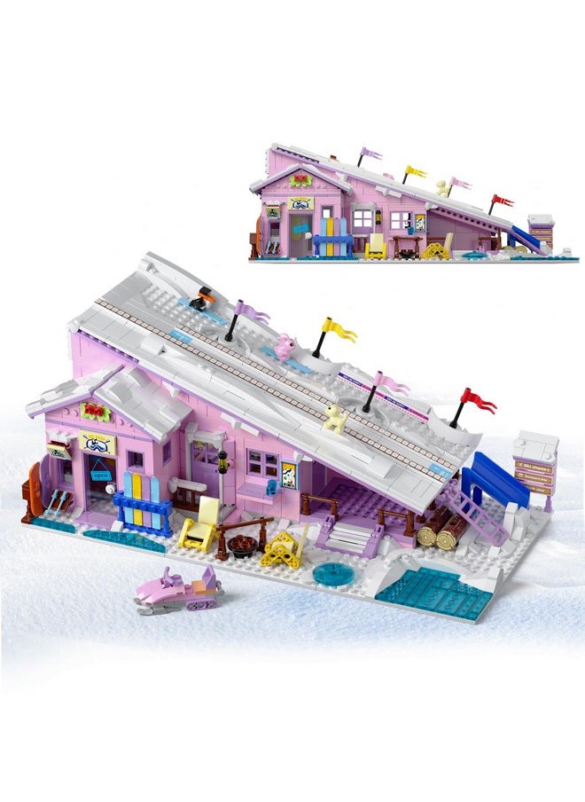 HSANHE Pink Girls Ski Resort Winter Village House Building Set Compatible with Lego Friends Snow Cabin Collection, Construction Educational Toy for Kids Age 8-12 and Up 1042 PCS  - Image 1
