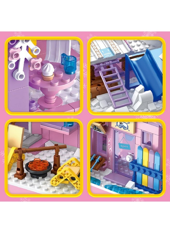 HSANHE Pink Girls Ski Resort Winter Village House Building Set Compatible with Lego Friends Snow Cabin Collection, Construction Educational Toy for Kids Age 8-12 and Up 1042 PCS  - Image 2