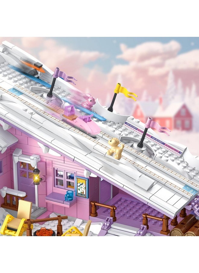 HSANHE Pink Girls Ski Resort Winter Village House Building Set Compatible with Lego Friends Snow Cabin Collection, Construction Educational Toy for Kids Age 8-12 and Up 1042 PCS  - Image 3
