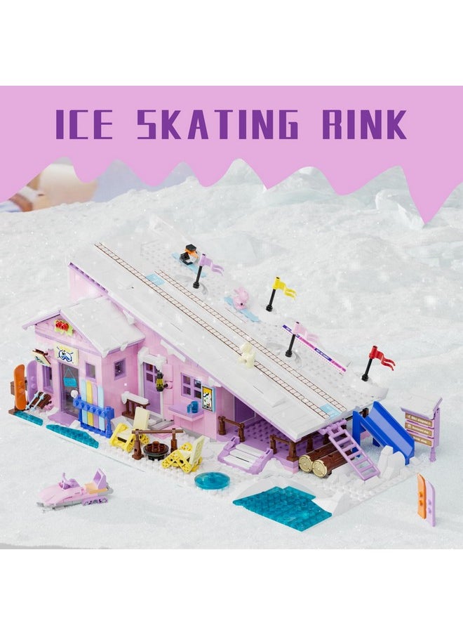 HSANHE Pink Girls Ski Resort Winter Village House Building Set Compatible with Lego Friends Snow Cabin Collection, Construction Educational Toy for Kids Age 8-12 and Up 1042 PCS  - Image 5