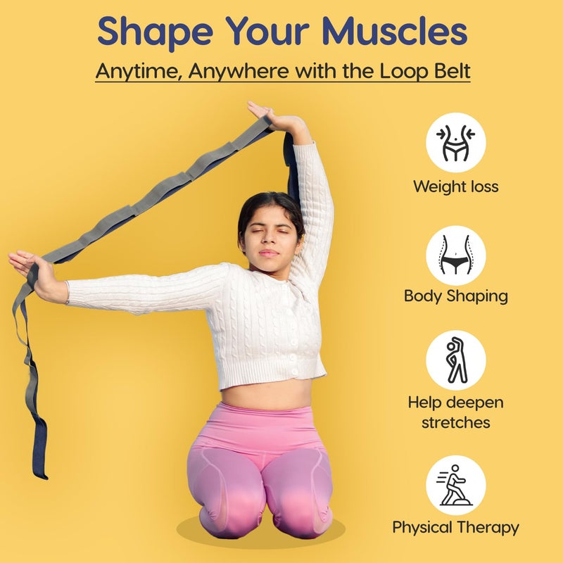 WISELIFE 11 Loop Yoga Belt for Men & Women | Multi Functional Non Slip, Lightweight Loop Stretchable Belt for Yoga, Pilates, Gymnastics, Dance & Flexibility, Home Fitness & Therapy | Yoga Props - Image 2