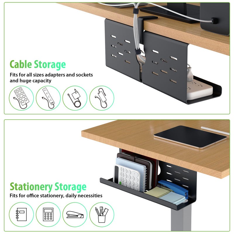 KEEGH 16" Under Desk Cable Management Tray, 2 Pack Desk Cord Organizer Upgrade Capacity, No Drill Clamp/Screws Mount, Cord Management Tray for Home Office, Gaming Desk, Standing Desk, Black - Image 4