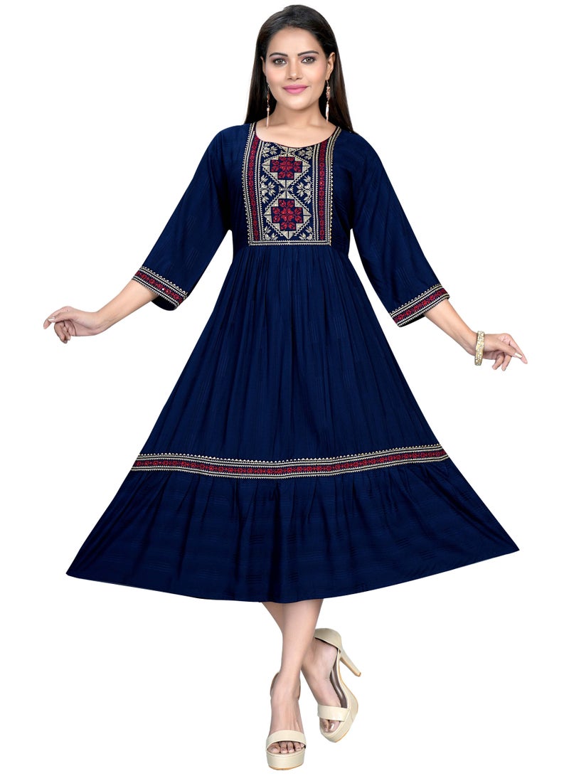 Zainah Jalabiya Embroidery Cotton Fabric Midi Dress  - Image 1