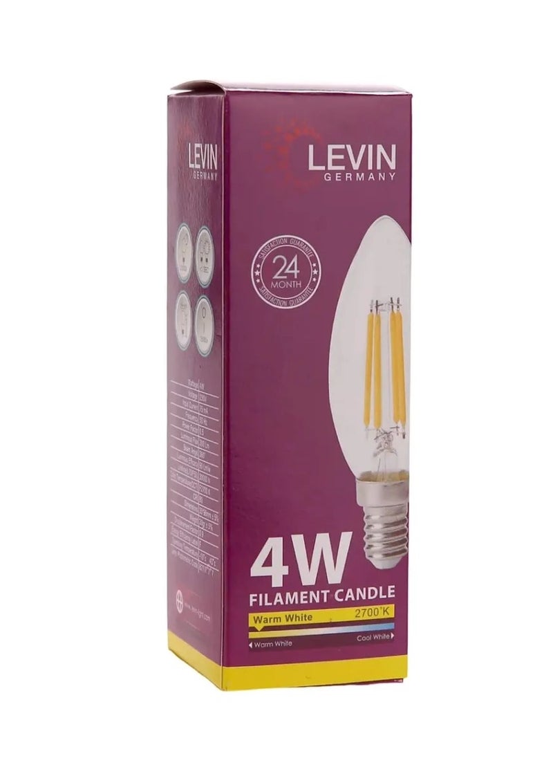 Levin Germany Levin Germany 4W Filament T-Candle Bulbs 2700K E14 LED C37 Filament Candle Bulb, (4 W, Warm White)  - Image 1