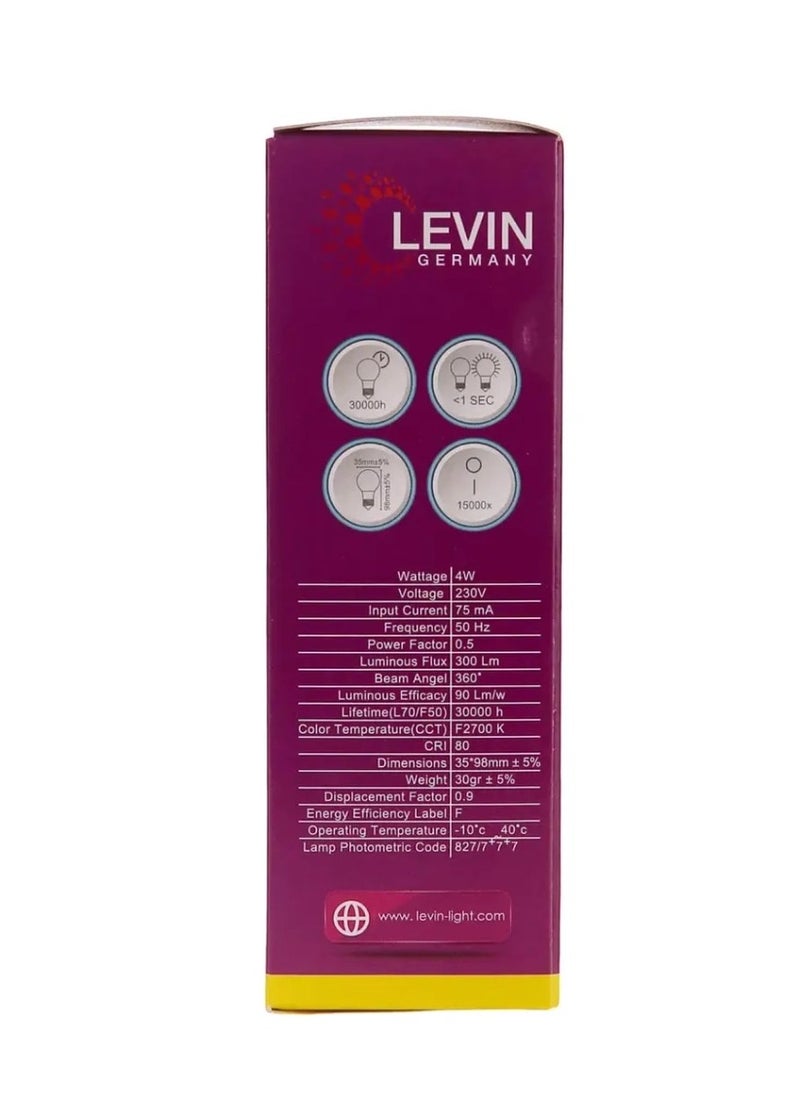 Levin Germany Levin Germany 4W Filament T-Candle Bulbs 2700K E14 LED C37 Filament Candle Bulb, (4 W, Warm White)  - Image 3