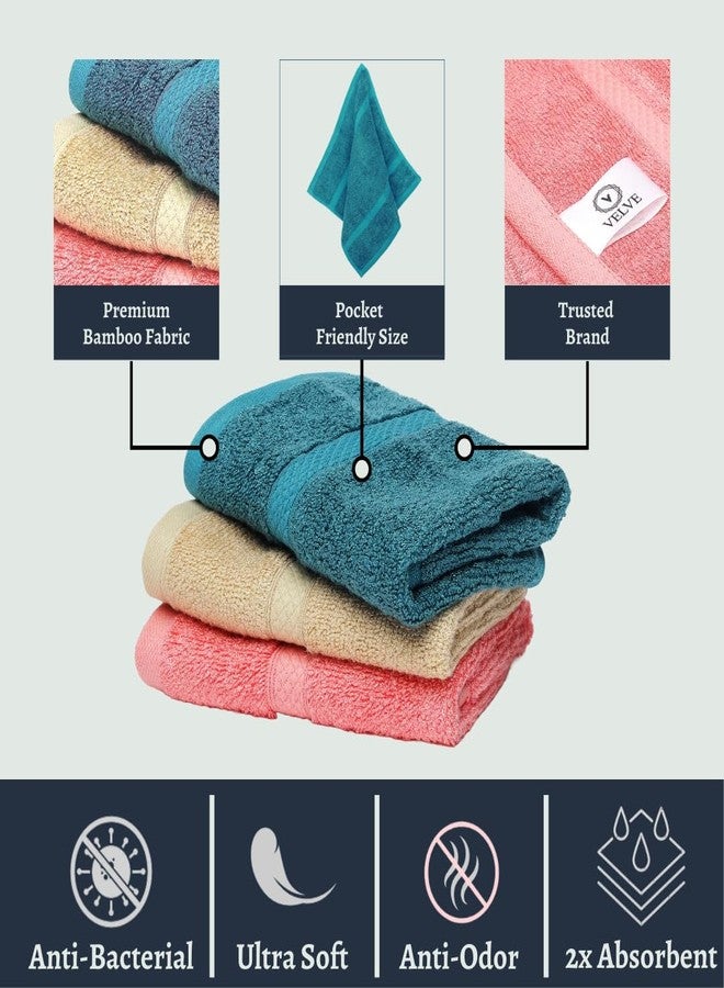 Velve 100% Bamboo Face Towel | Ultra Soft, Absorbent & Quick Dry Towels for Facewash, Gym, Travel, Sports | Suitable for Sensitive Skin | Pocket Size & Easy to Carry | Set of 3-Teal, Pink, Beige - Image 5