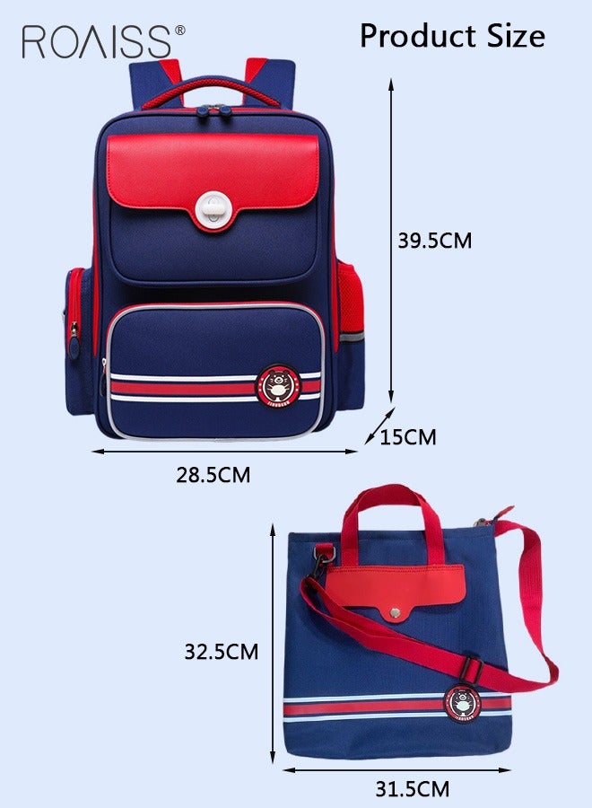 2 Piece Children Protect Spine Backpack and Tote Bag Set Reduce Shoulder Burden High Capacity with Scientific Storage Breathable Suspender Reflective Strip Design at Night