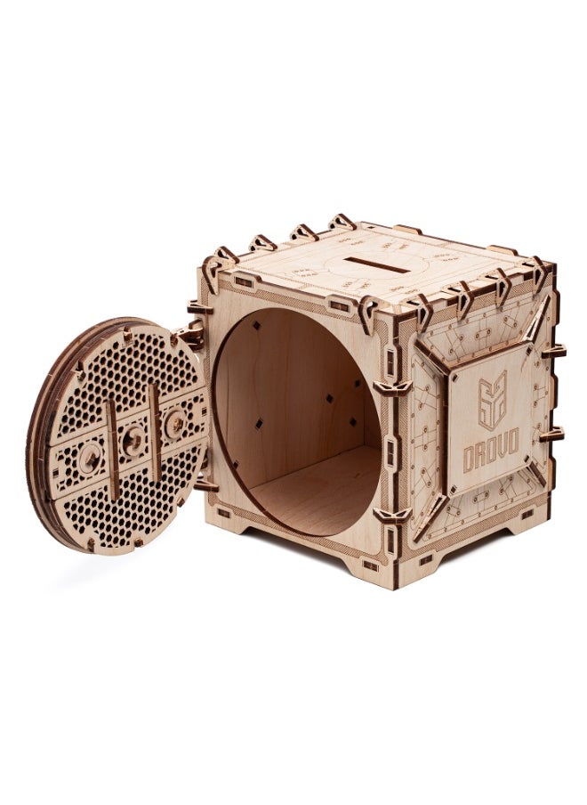 DROVO - Wooden 3D Puzzle Safe with Mechanical Code Lock – DIY Geared Piggy Bank Model Kit for Kids & Adults | Secret Gift Box Puzzle from Laser-Cut Wood - Image 1