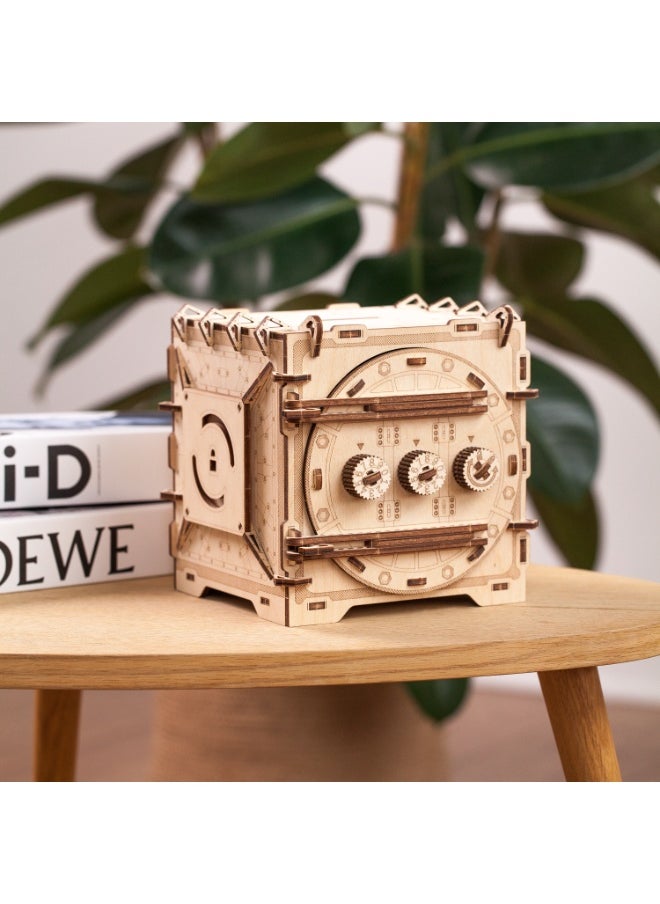 DROVO - Wooden 3D Puzzle Safe with Mechanical Code Lock – DIY Geared Piggy Bank Model Kit for Kids & Adults | Secret Gift Box Puzzle from Laser-Cut Wood - Image 1