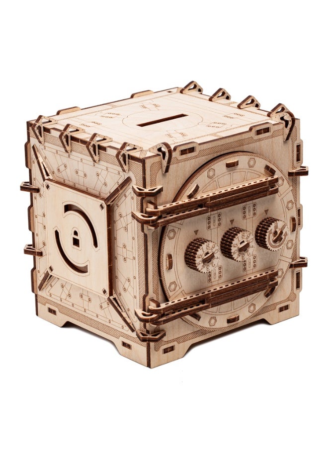 DROVO - Wooden 3D Puzzle Safe with Mechanical Code Lock – DIY Geared Piggy Bank Model Kit for Kids & Adults | Secret Gift Box Puzzle from Laser-Cut Wood - Image 1