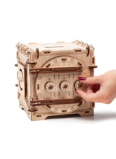 Wooden 3D Puzzle Safe with Mechanical Code Lock – DIY Geared Piggy Bank Model Kit for Kids & Adults | Secret Gift Box Puzzle from Laser-Cut Wood