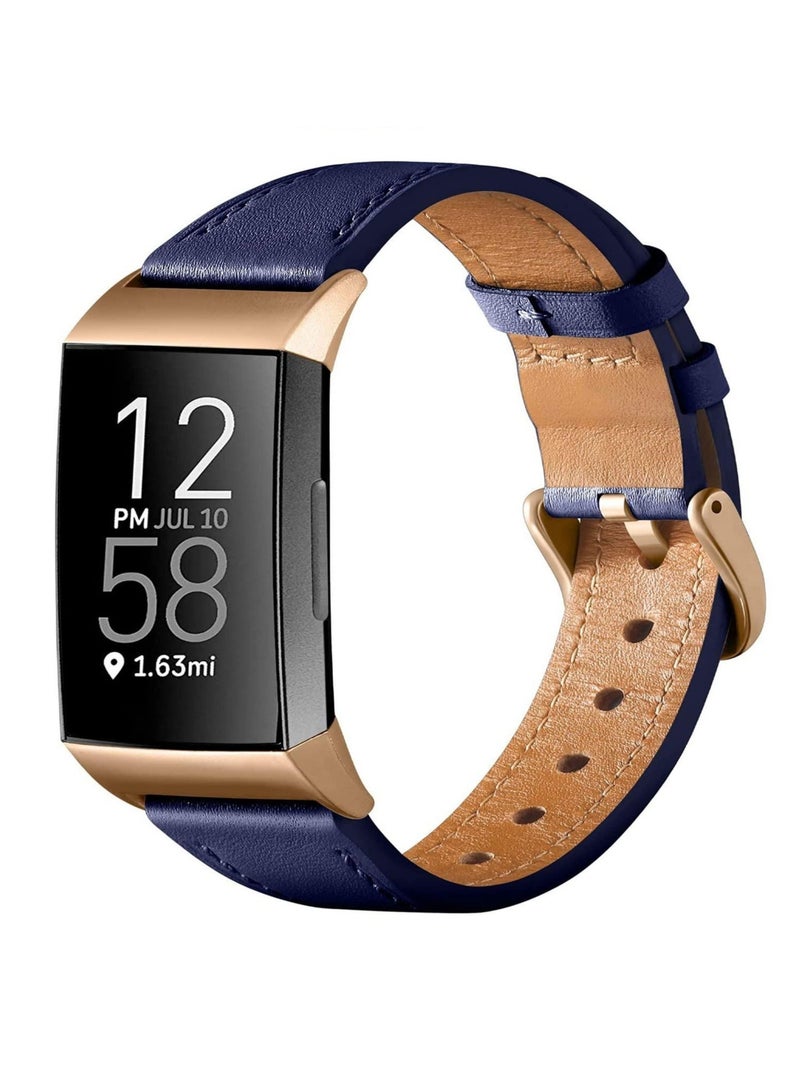 Captaintech Strap Compatible with Fitbit Charge 4 Strap/Fitbit Charge 3 Strap, Genuine Leather Strap Replacement Wristband for Charge 3/Charge 4 Tracker, Women Men - Image 1