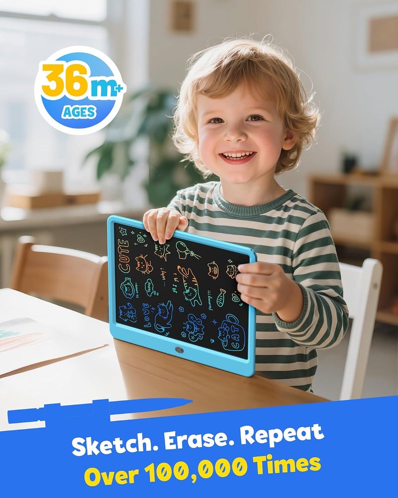 12 Inch LCD Writing Tablet for Kids, Coloring Drawing Pad, Mess Free Doodle Board, Airplane Travel Toys for Boys and Toddlers, Road Trip Essentials, Gifts for 3 4 5 6 7 8 Year Old Girls(Blue) - Image 4