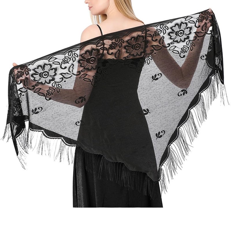 LMVERNA Women's Triangle Shawl Wraps Bridal Fashion Tassel Shawls Flapper Evening Cape - Image 4