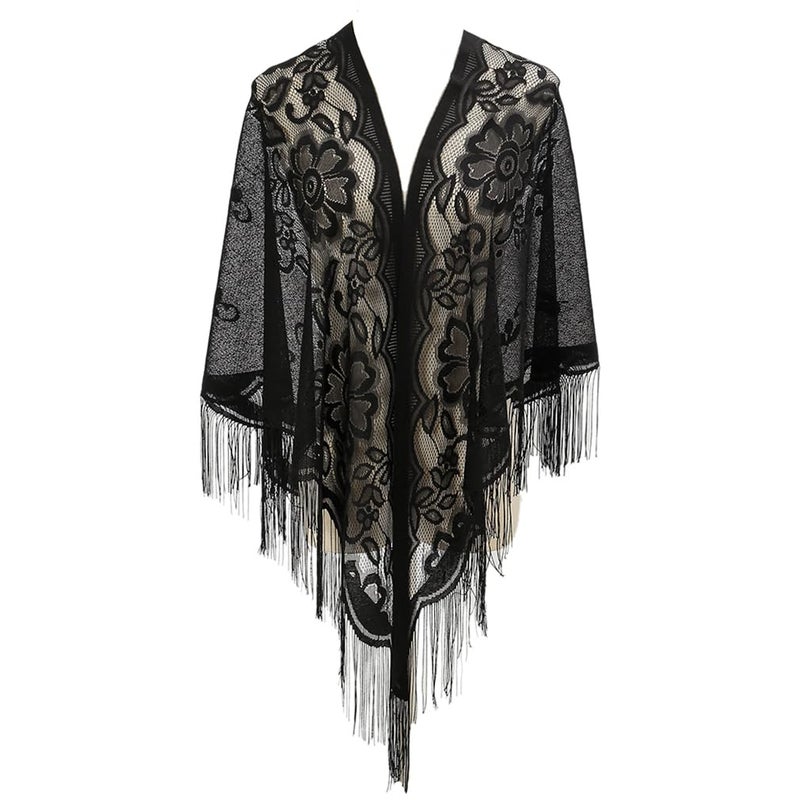 LMVERNA Women's Triangle Shawl Wraps Bridal Fashion Tassel Shawls Flapper Evening Cape - Image 1