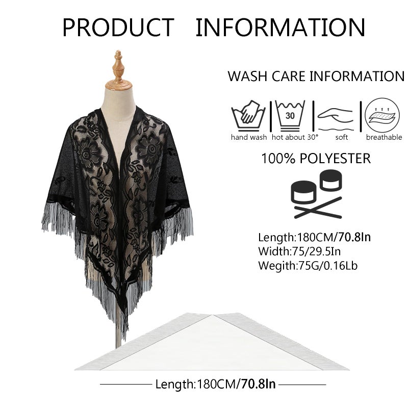 LMVERNA Women's Triangle Shawl Wraps Bridal Fashion Tassel Shawls Flapper Evening Cape - Image 3