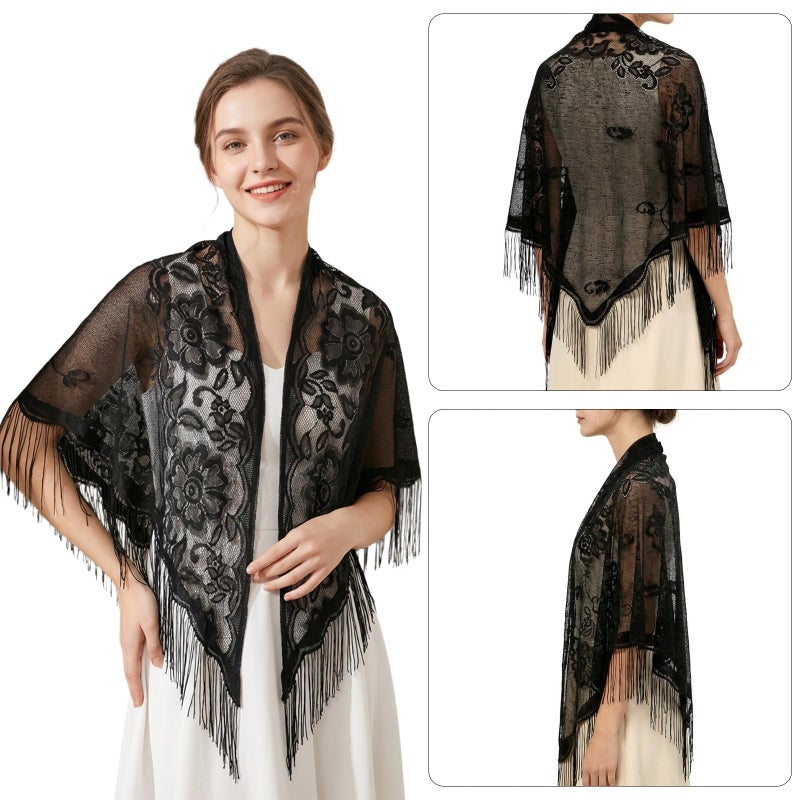 LMVERNA Women's Triangle Shawl Wraps Bridal Fashion Tassel Shawls Flapper Evening Cape - Image 2