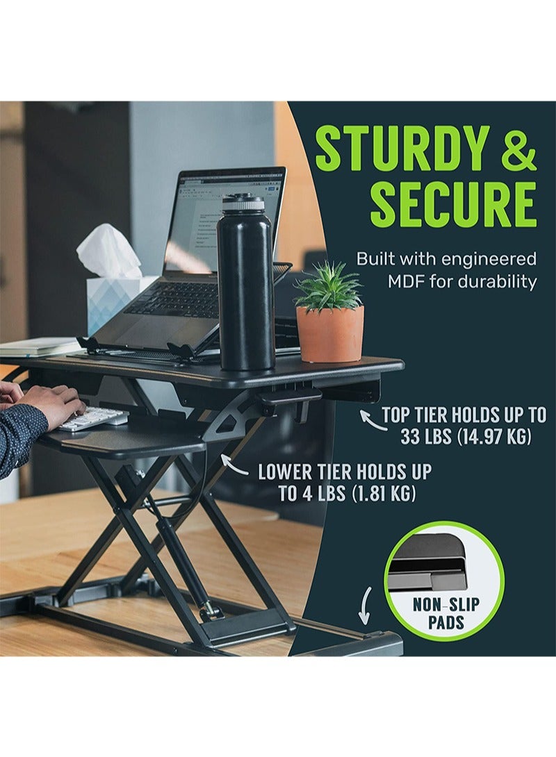 فلاشهوك حامل شاشة قابل لتعديل الارتفاع، حامل مكتبي مقاس 32 بوصة، حامل شاشة مزدوج على سطح الطاولة للمكتب المنزلي مع صينية لوحة مفاتيح، أسود - Image 2