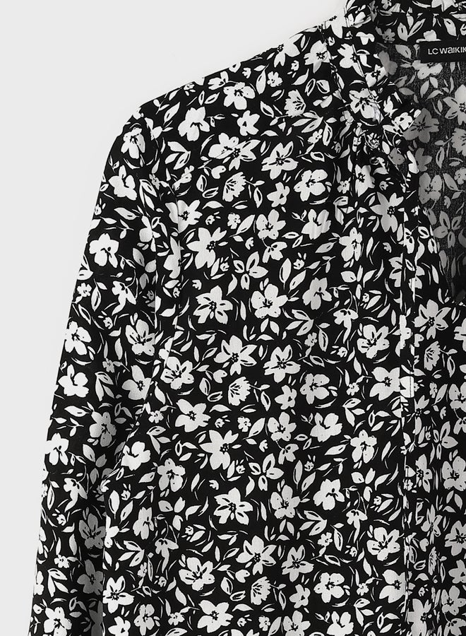 Tie Neck Flower Long Sleeve Women's Blouse